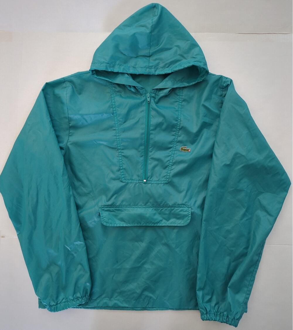 Vintage Izod Lacoste Green Hooded Packable 1/2 Zip Windbreaker Size L Tiny Flaw
